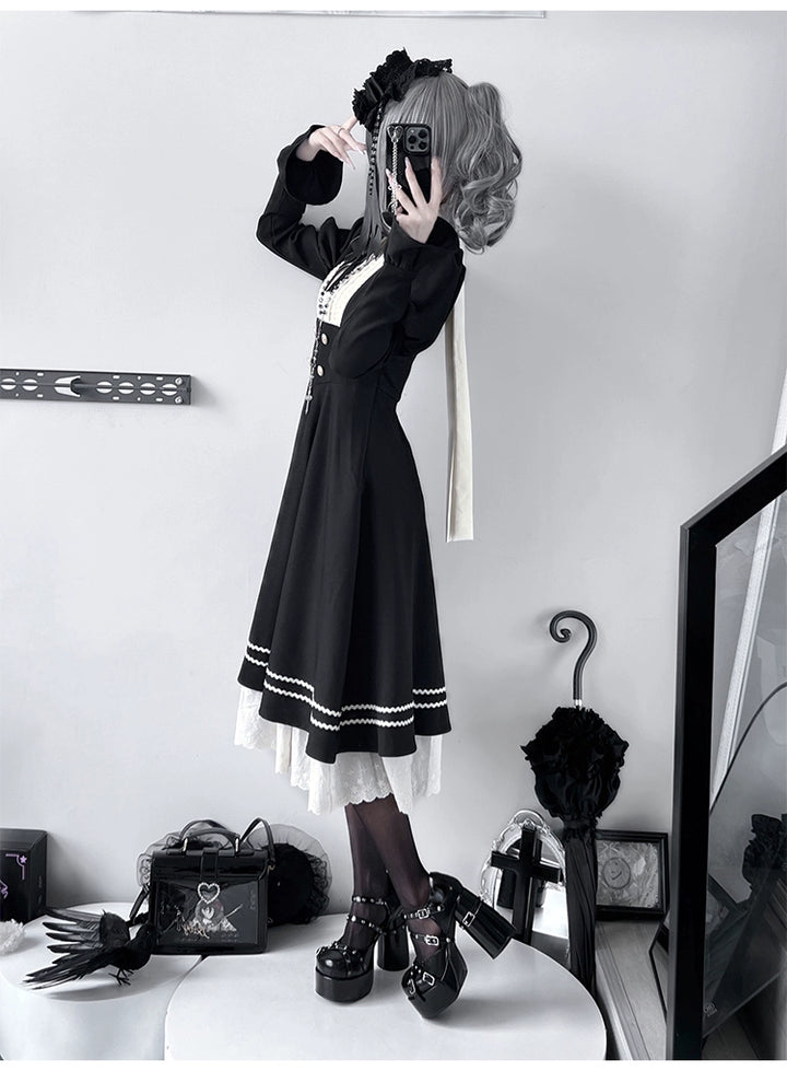 Jirai Kei Dress Halloween Nun Dress Black Dress 40334:660258