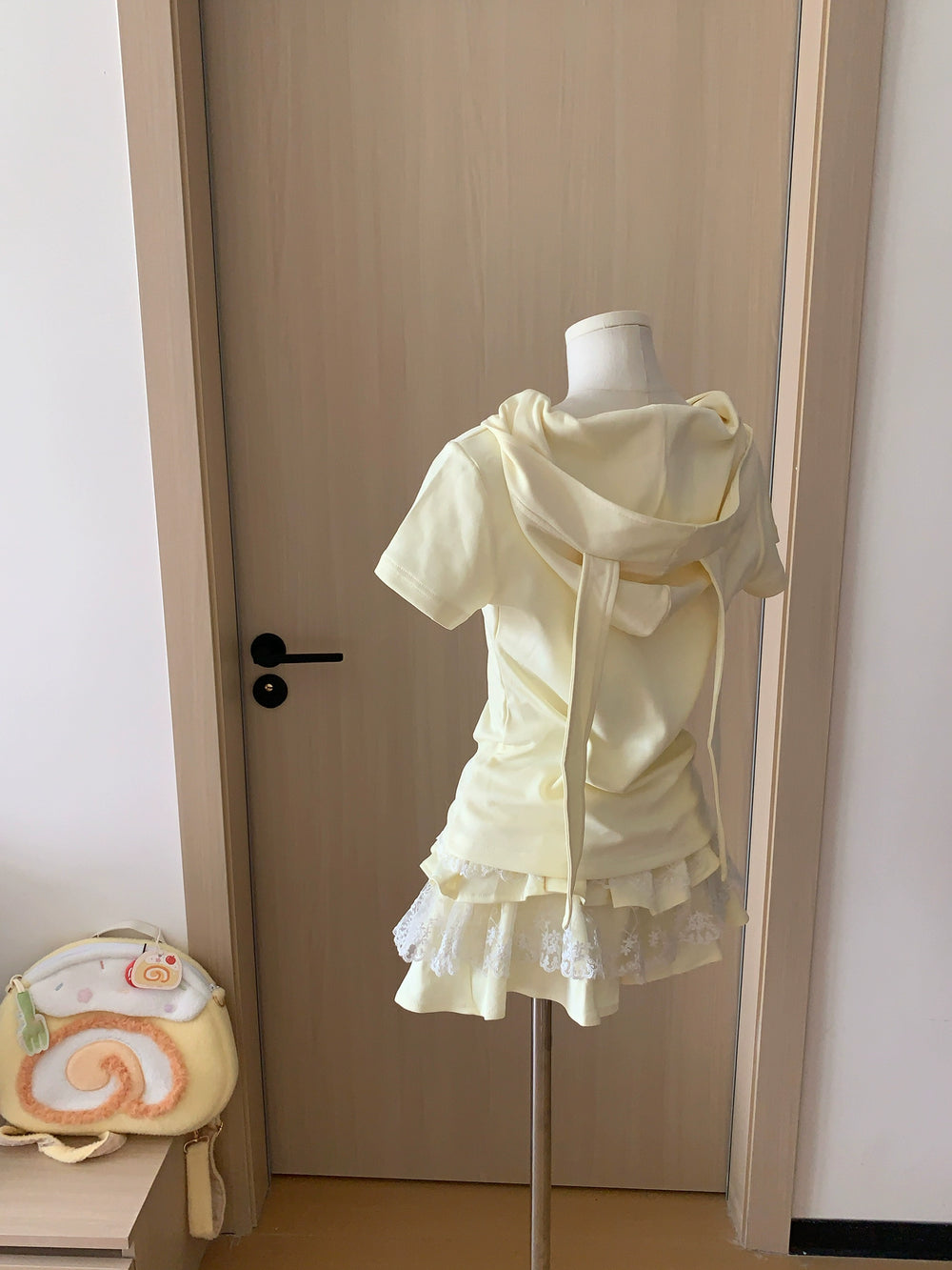 Bunny Eared Kawaii Zip Up Sweatshirt + Lace Skirt 43562:779969