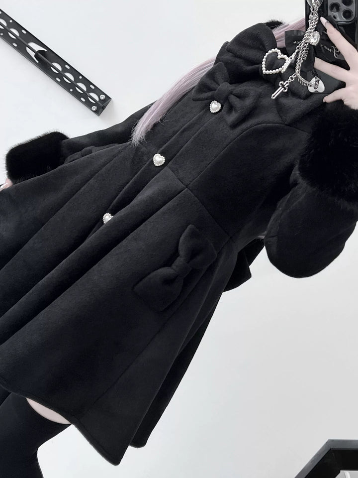 Winter Jirai Kei Coat Woolen Fleece Coat Bow Knot Coat 41032:688594