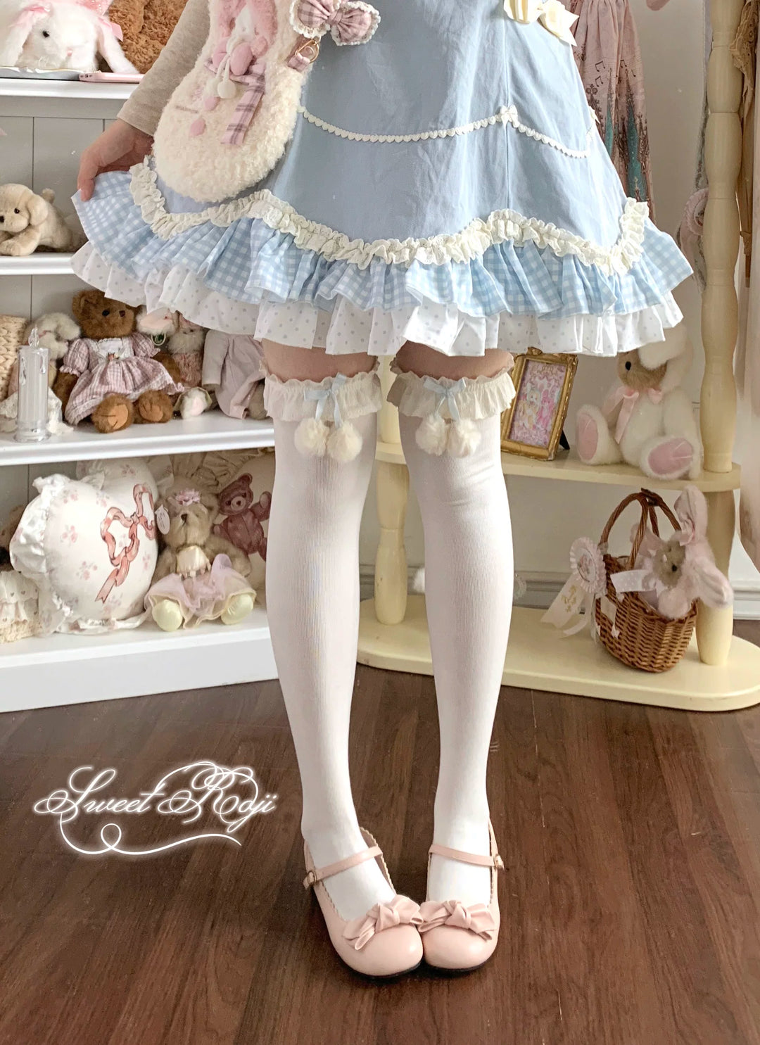 Combed Cotton Lolita Socks, Multiple Colors & Lengths (Blue) 44713:821210