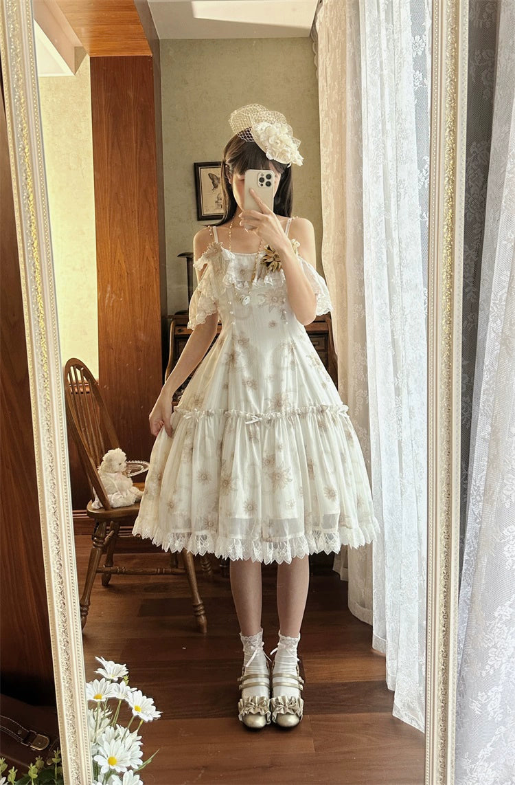 Lolita Dress Sunflower Print JSK White Strap Lolita Dress 36480:545964