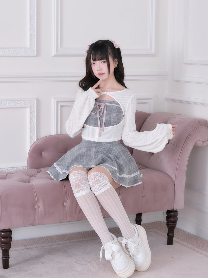 Ryousangata Plaid Dress, Knit Bolero & Elastic Shorts 44815:822690