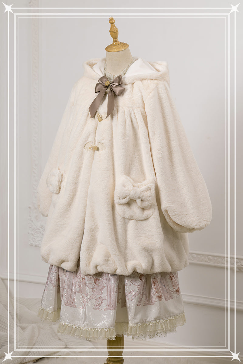 Kawaii Beige Winter Coat Bunny Fur Toggle Coat (L S) 22762:353540 (L S) 22762:353540