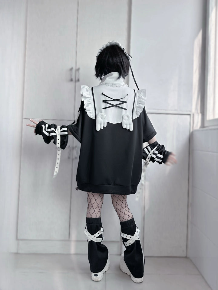 Jirai Kei Outfits Set Gray Black Jacket And Shorts Set 35728:502730