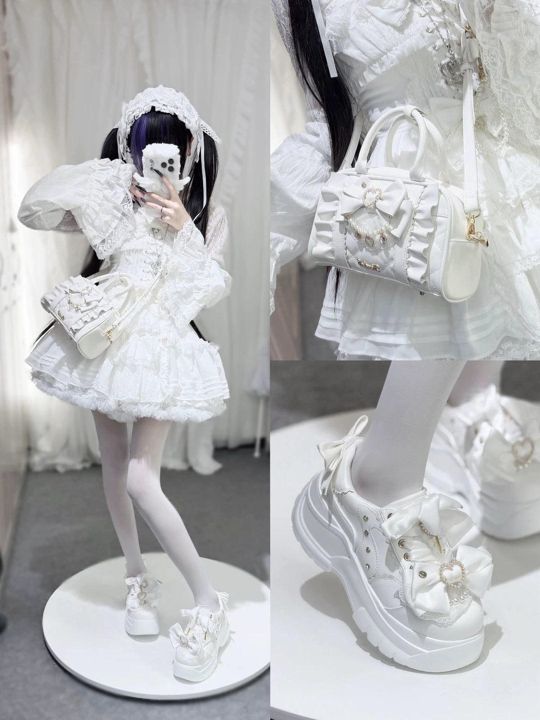 Jirai Kei 2-Way Handbag, Bow-Pearl Side Charm 44558:813644