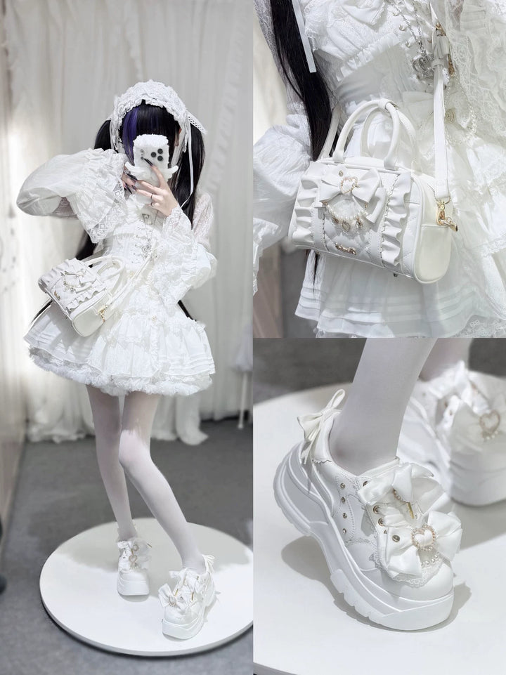 Jirai Kei 2-Way Handbag, Bow-Pearl Side Charm 44558:813644