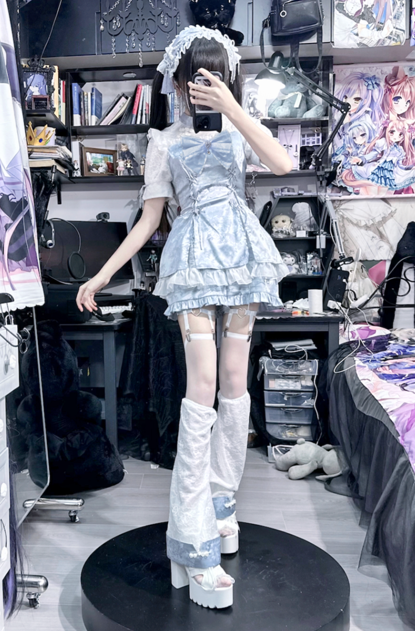 Jirai Kei Dress Set Chinese Style Lace Suit Short Sleeve Dress 35598:500520