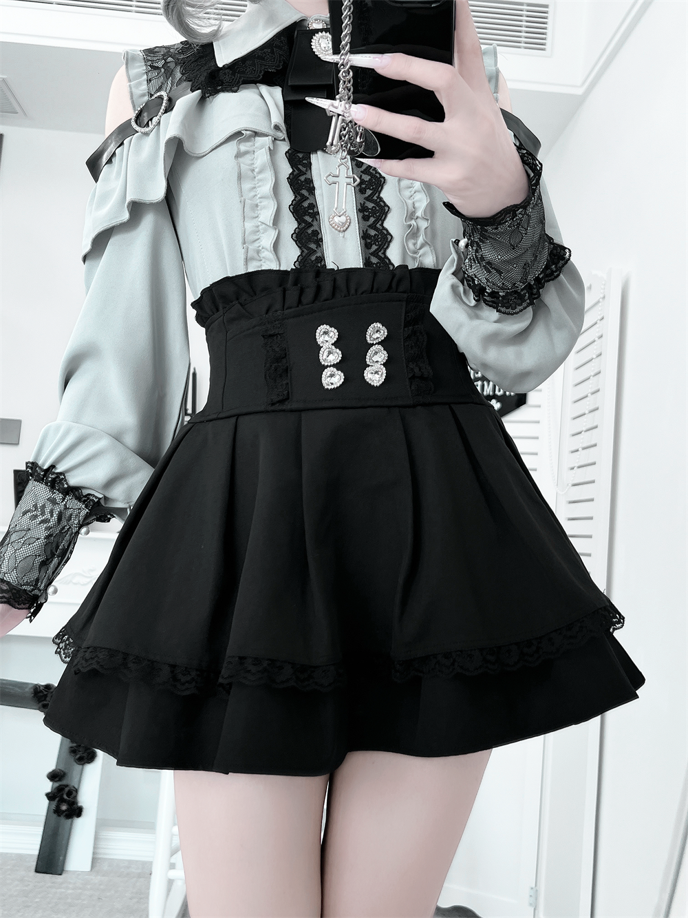 Lace-trimmed Jirai Kei Blouse, Multiple Colors 43878:788278