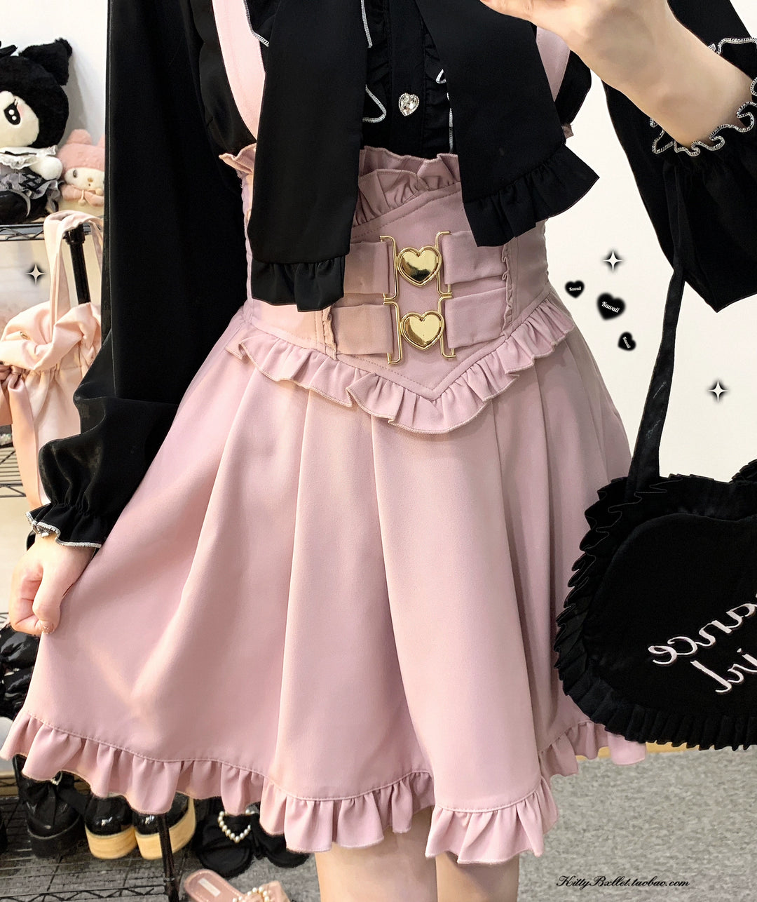 Jirai Kei Skirt High Waist Heart Button Overall Dress Jirai Kei Skirt High Waist Heart Button Overall Dress