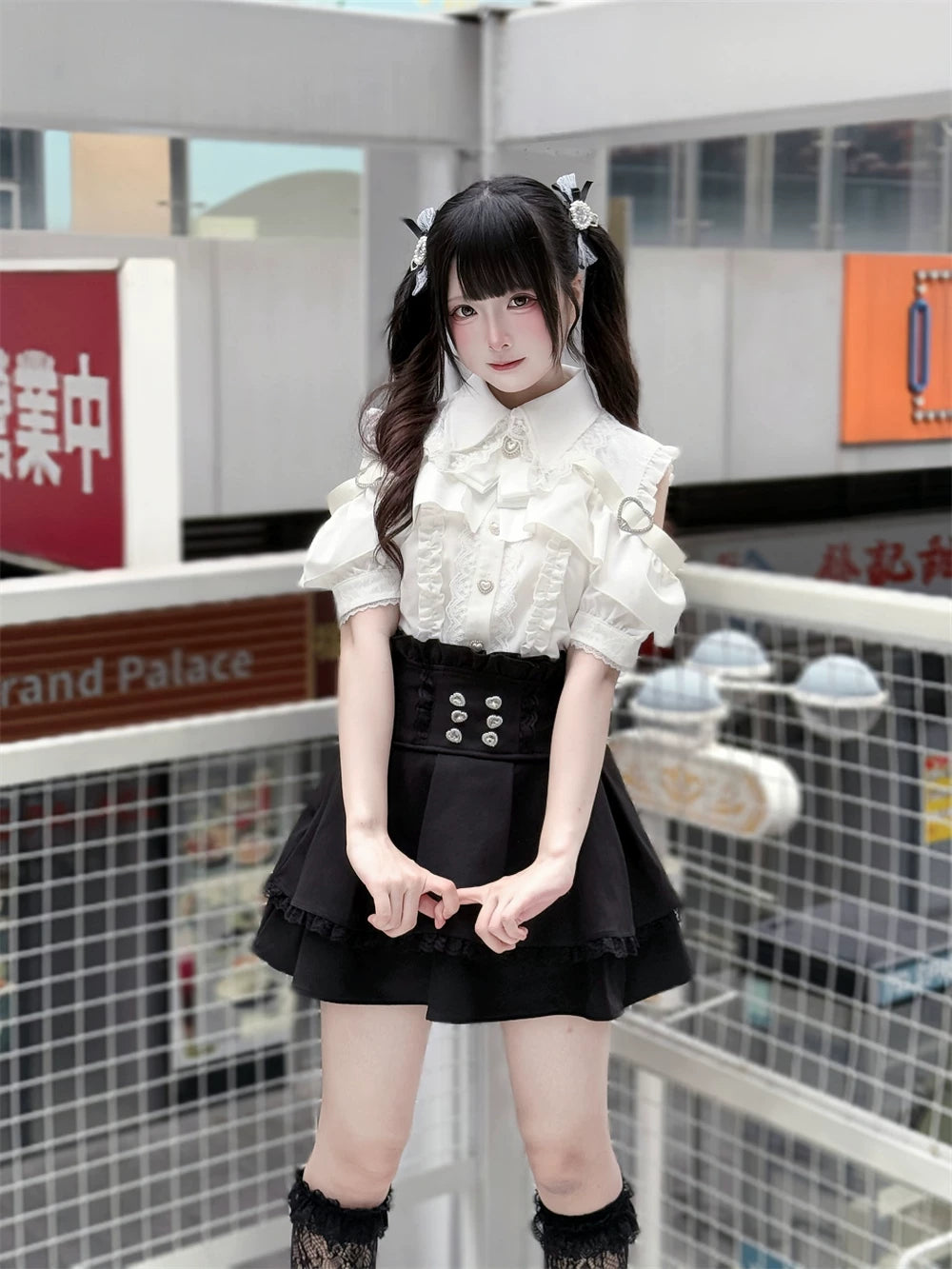 Jirai Kei Open Shoulder Blouse, Multi-Color Available 45424:848556