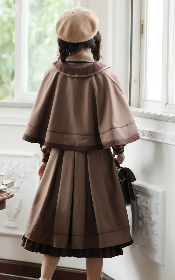Preppy JK Uniform Dress A-line Princess Dress With Cape Multicolor 42437:761035
