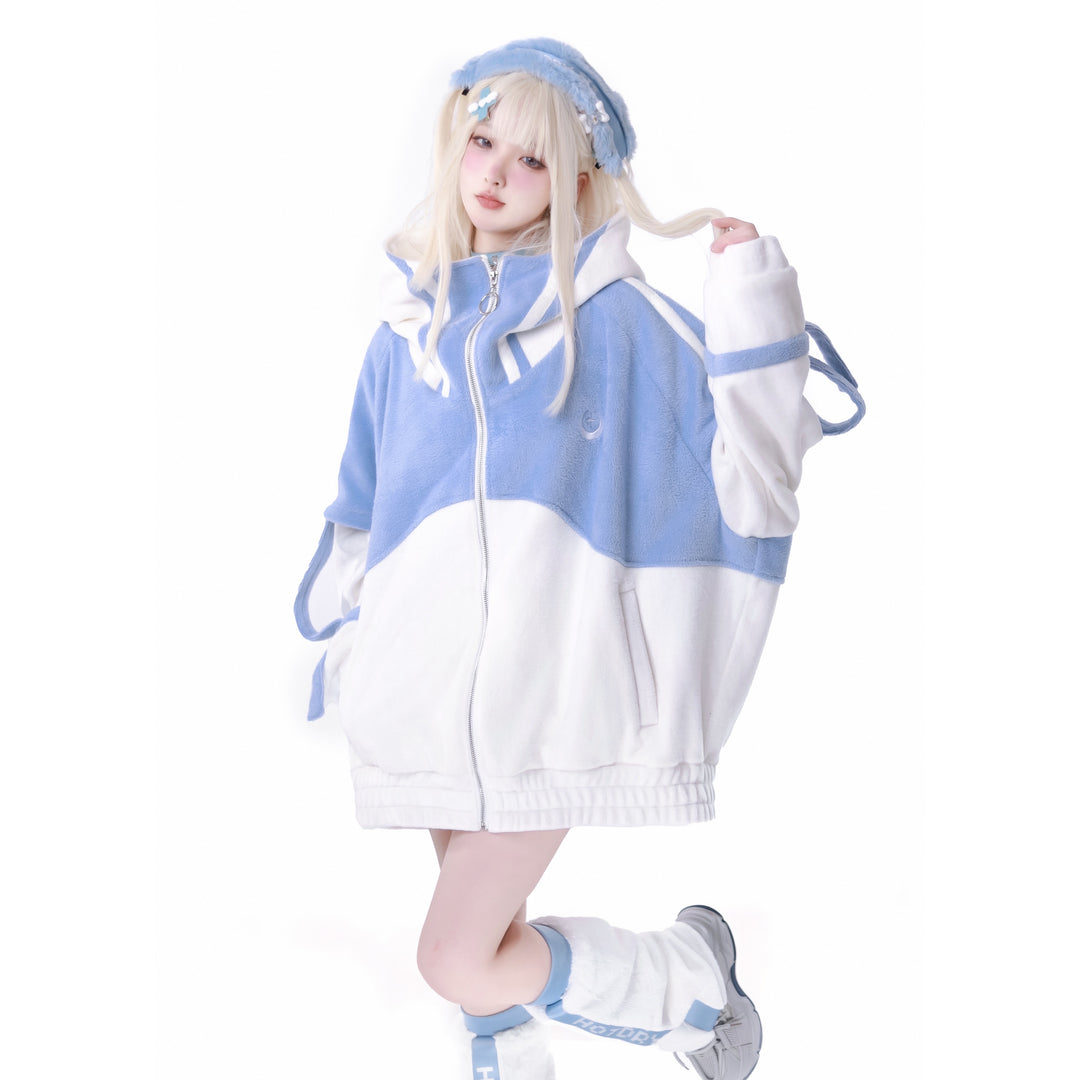 Jirai Kei Winter Coat Plush Hooded Sports Set (L M XL) 34498:465490