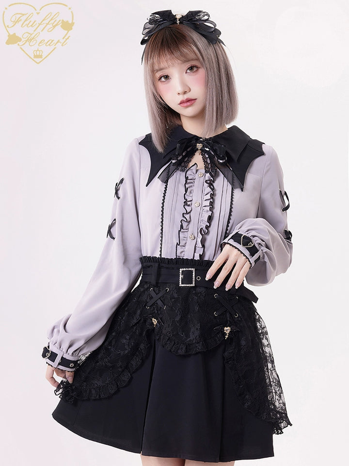 Jirai Kei Black Purple Skirt With Double Layer 21940:350836 21940:350836