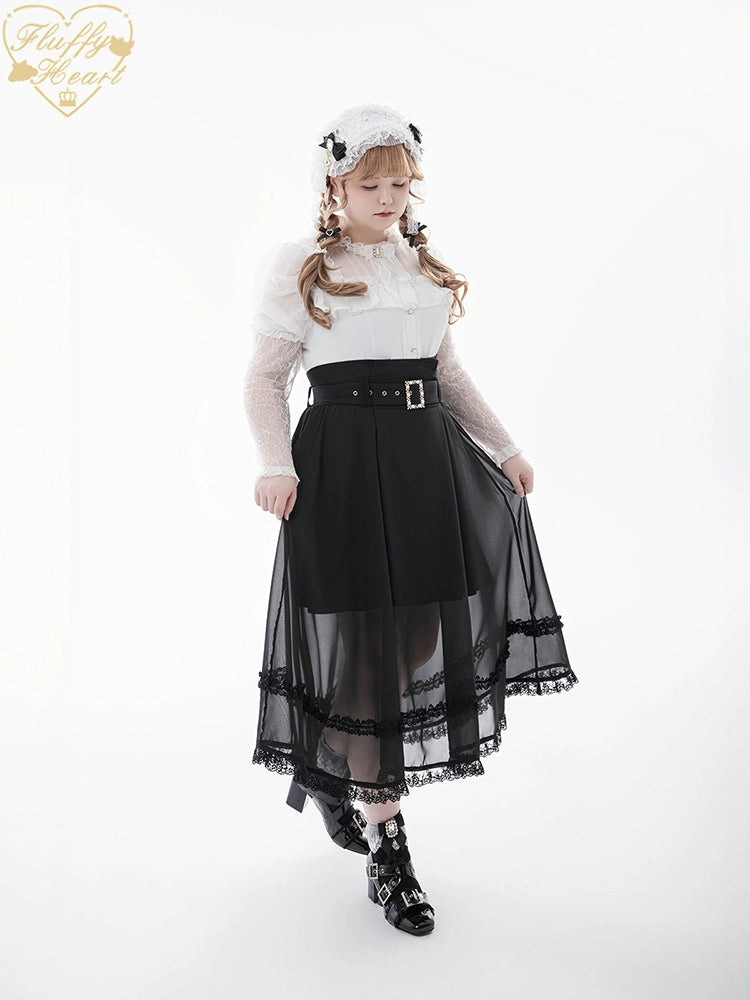 Lace-sleeves Jirai Kei Blouse & Voile Skirt With Detachable Belt 42954:758884
