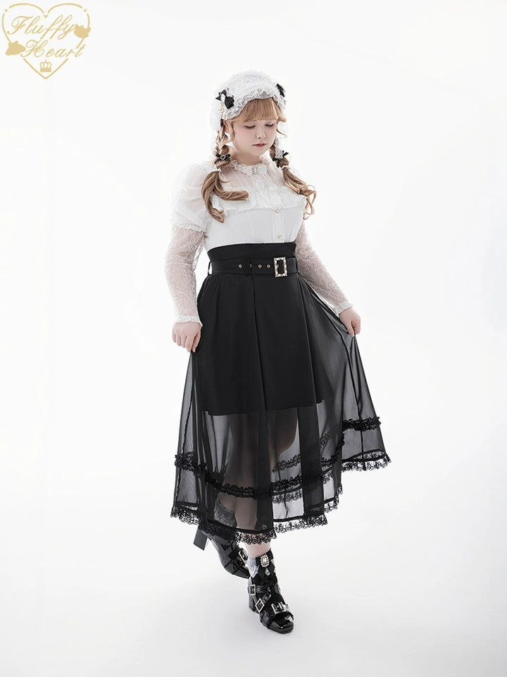 Lace-sleeves Jirai Kei Blouse & Voile Skirt With Detachable Belt 42954:758884