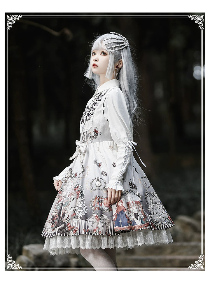 Gothic Lolita Dress Set Black White Lolita Blouse Dress Set 35536:495652