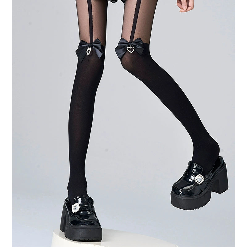 Rousangata Pantyhose, Detachable Knee Bow (Black) 42253:733587