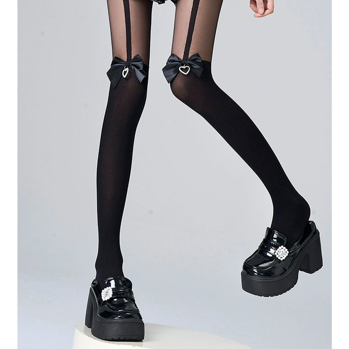 Rousangata Pantyhose, Detachable Knee Bow (Black) 42253:733587