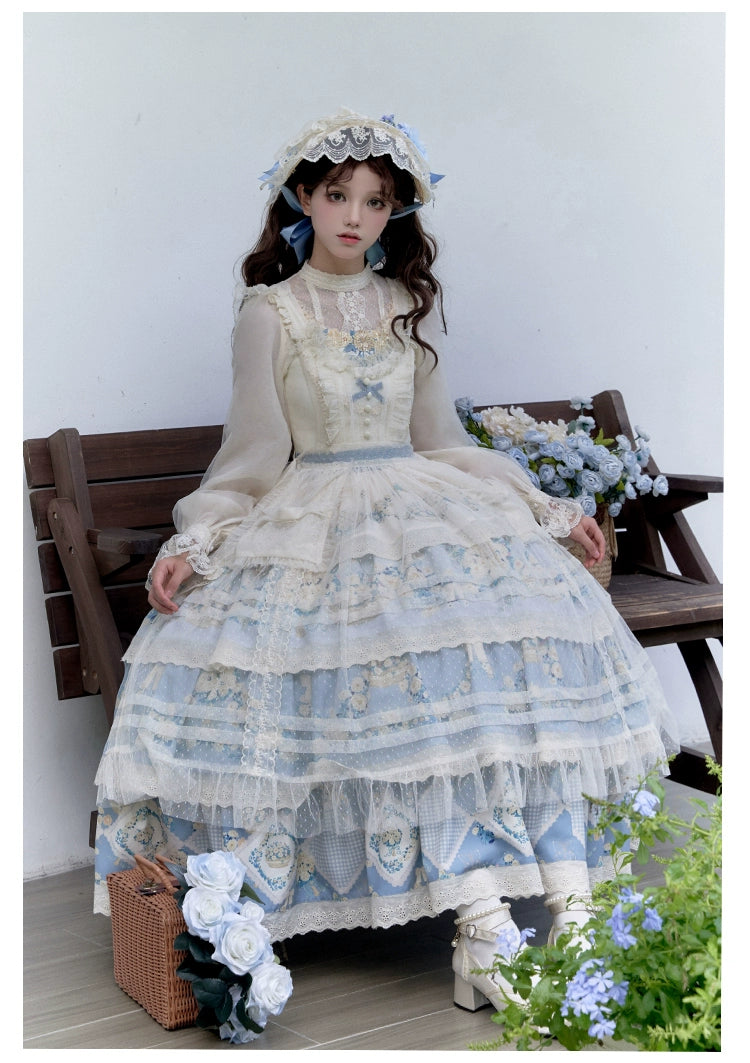 Classic Lolita Dress Twins JSK Cottagecore Embroidery Dress Tiered 39470:641126