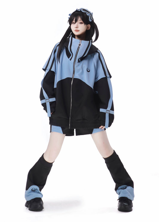 Jirai Kei Blue Black Plus Size Coat Sportswear Outfit Sets 34496:465538
