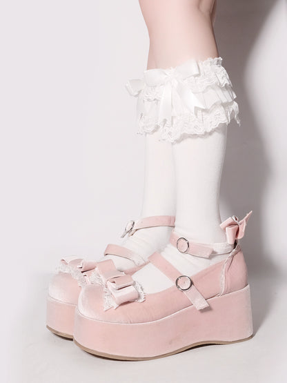 Lolita Shoes Round-Toe Platform Shoes With Velvet Bow 37132:552648