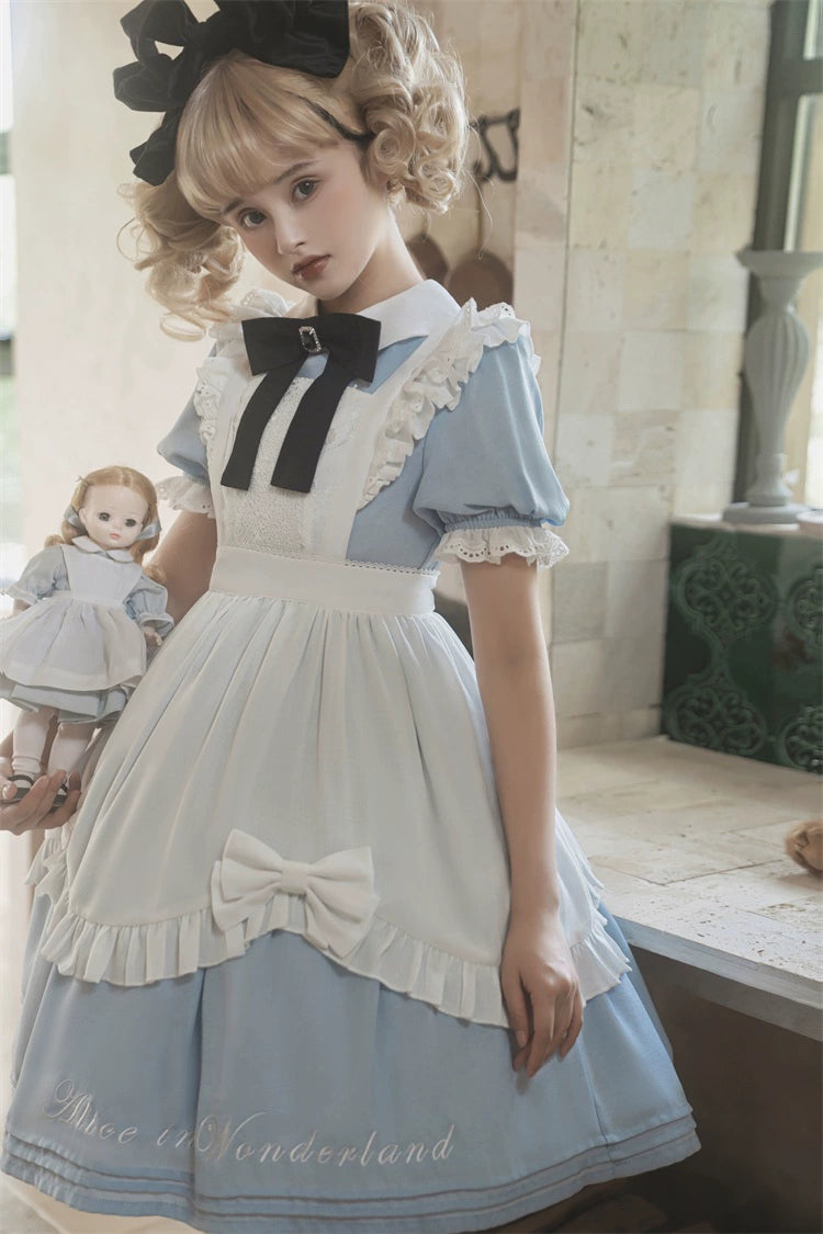 Classic Lolita Dress Short Sleeve Maid-style OP Dress With Apron 36474:562554