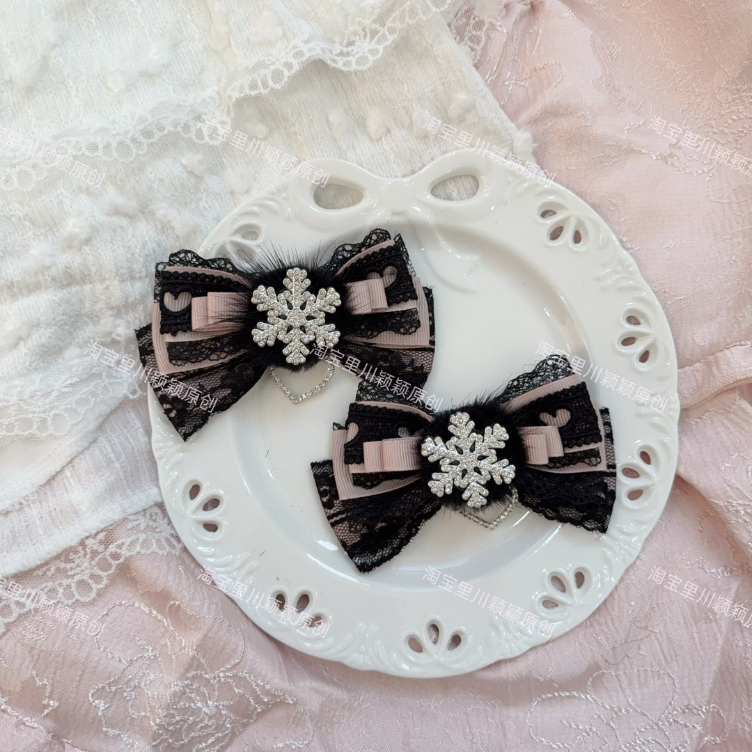 Jirai Kei Hair Clips, Snowflake Decoration and Fluffy Fur 45565:853463