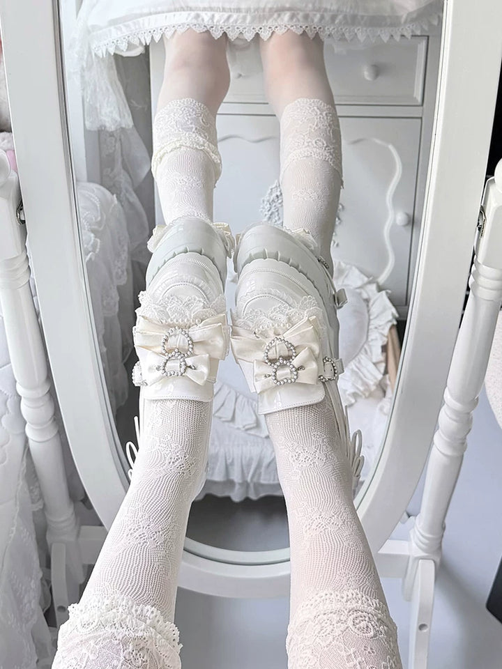 Jirai Kei Chunky Heel Slip-on Shoes, Bows and Pearls 45868:866954