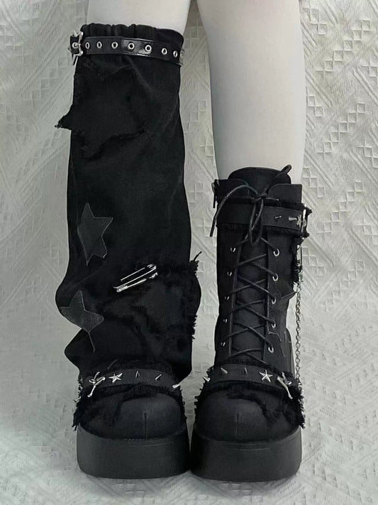 Y2K Platform Shoes Spicy Girl Boots Canvas Combat Boots 35060:487918