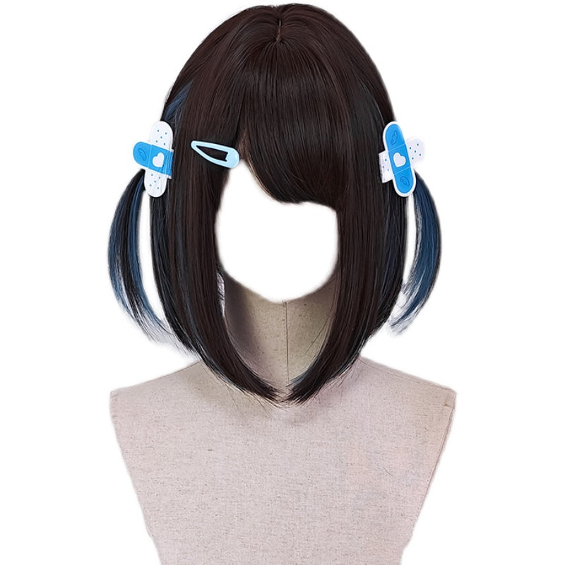 Jirai Kei Wig E-Butterfly Girl Blue Dark Brown Short Hair Wig 22044:366046 22044:366046