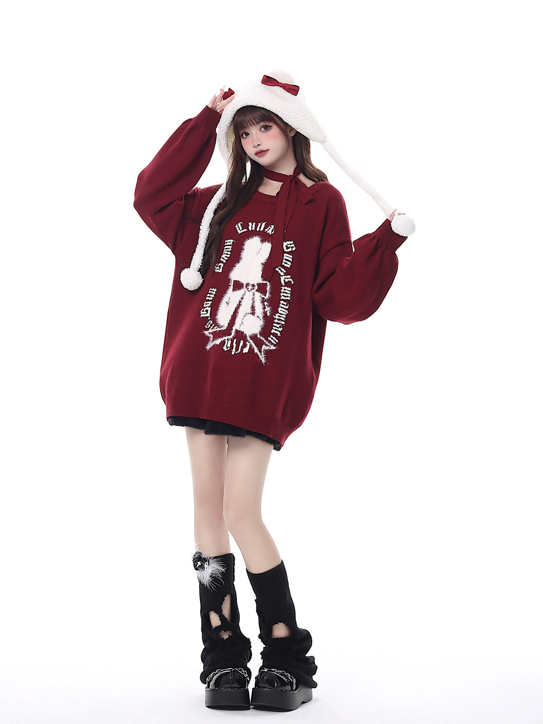 Kawaii Sweater Christmas Pullover Lantern Sleeve Sweater 39552:632956