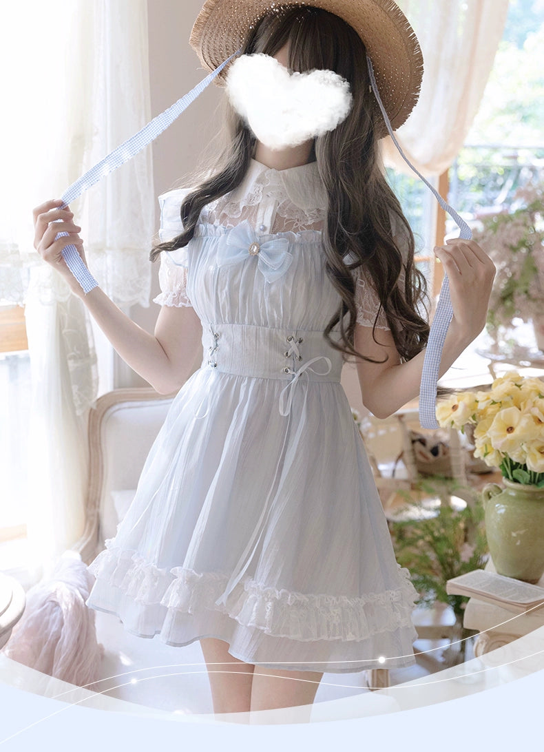 Ryousangata Faux Two-Piece Dress with Peter Pan Collar 43069:764326
