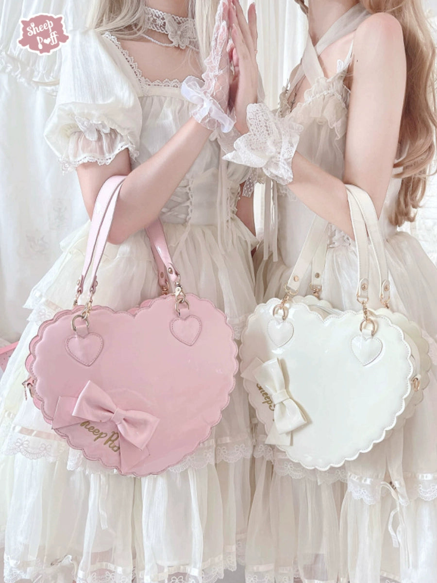 Sweet Lolita Bag Cute Heart Shaped Scalloped Bow Handbag 40326:656012