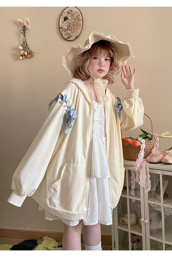 Pastel Oversized Hoodie Blue Apricot Bunny Ears Sweatershirt 22656:344312 22656:344312