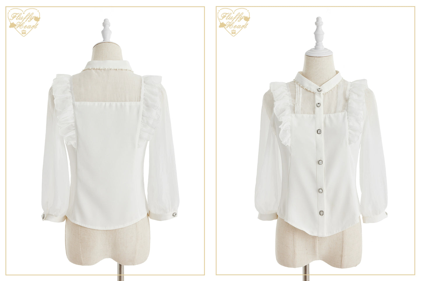 White Pink Jirai Kei Blouse Sheer Lace Shirt with Rhinestone 32914:403848