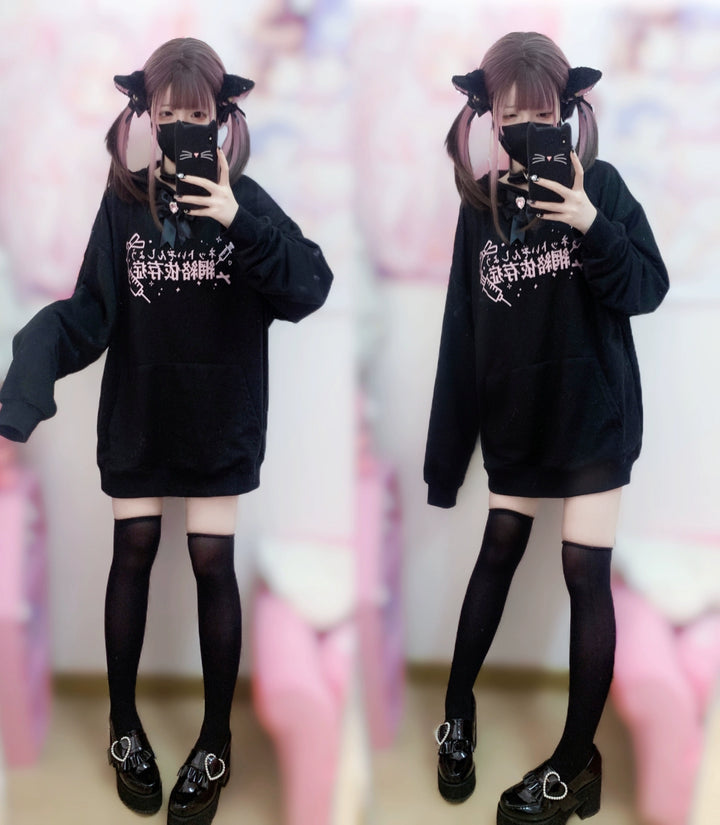 Jirai Kei Black White Hoodie Tenshi Kaiwai Hoodie 32346:408738 32346:408738