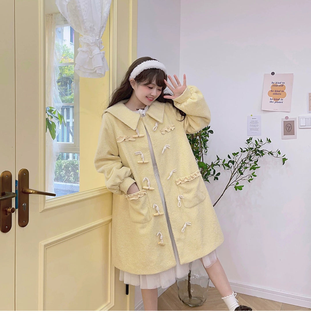 Kawaii Pink Yellow Beige Coat With Cow Horn Button 29450:347704 29450:347704