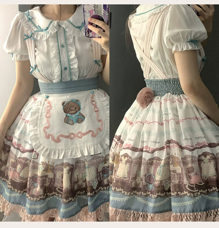 Blue White Lolita Dress Little Bear Embroidered 3-Style Dress 32062:382544 32062:382544