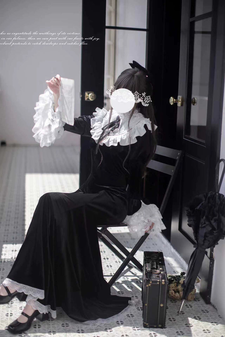 Gothic Mermaid Dress, Tiered Flared Cuffs 44122:797057