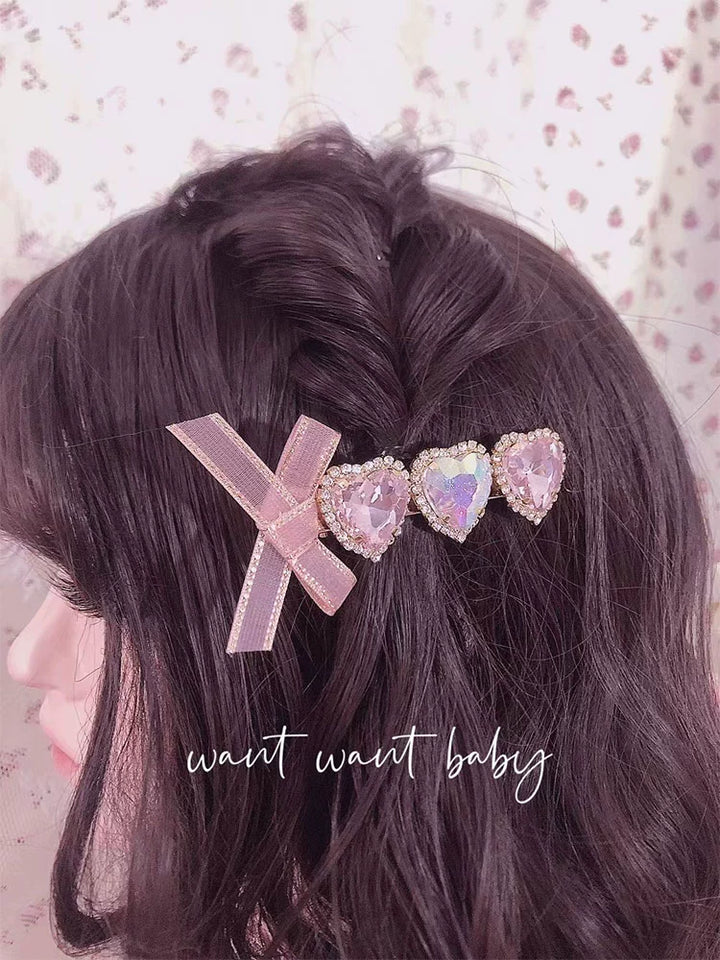 Jirai Kei Hair Clip Sweet Heart-shaped Rhinestone Headdress 35638:500238 35638:500238