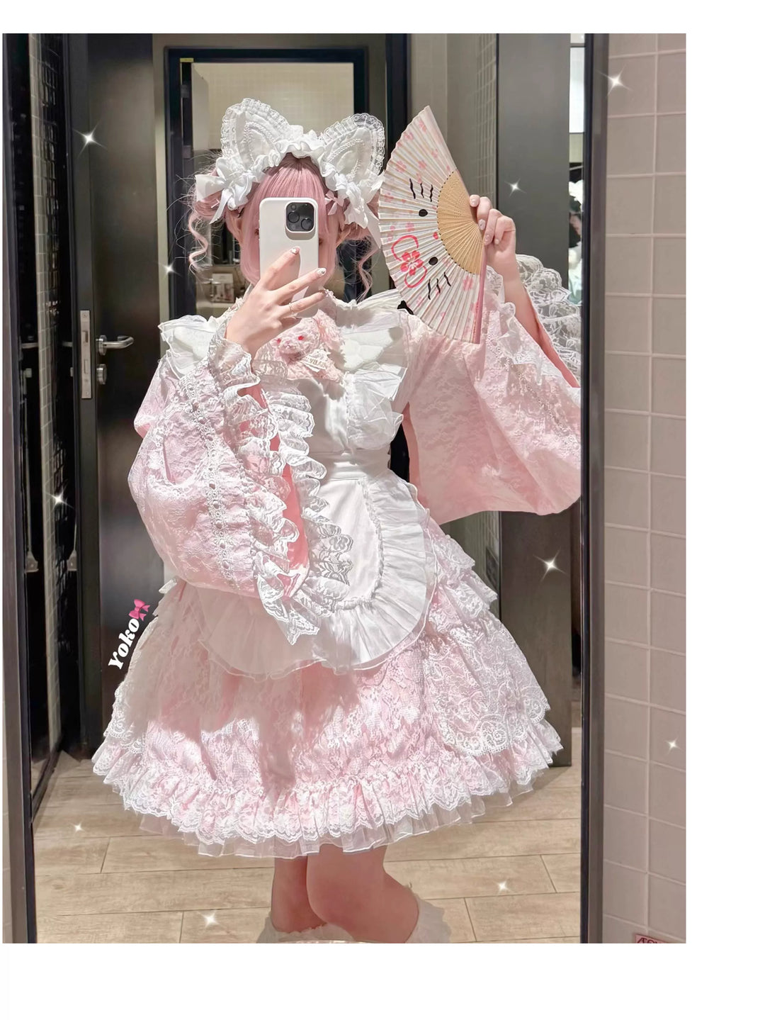 Wa Style Cotton Lolita Dress, Yukata-Inspired, Tiered
