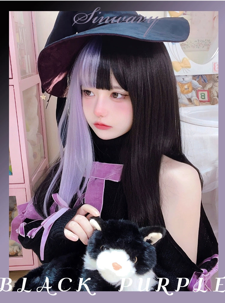 Jirai Kei Lolita Black And Purple Long Straight Wig 22038:318304