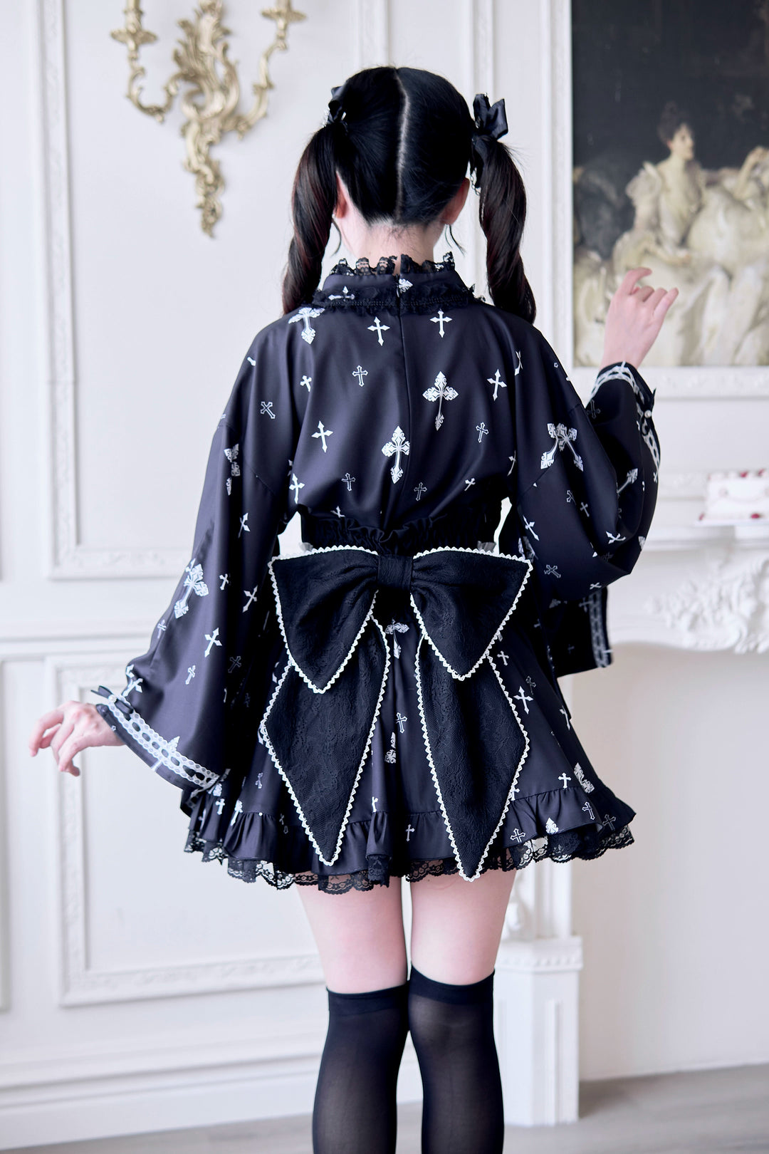 Wa-Style Jirai Kei Kimono Blouse + Ruffle SKirt + Wide Obi Belt 42799:765961