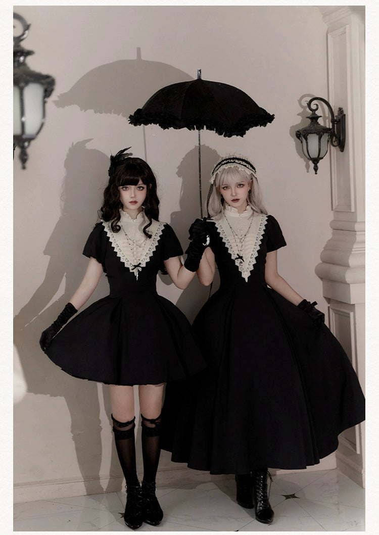 Gothic Dress Set Nun Black Short And Long OP Dress 39468:637578