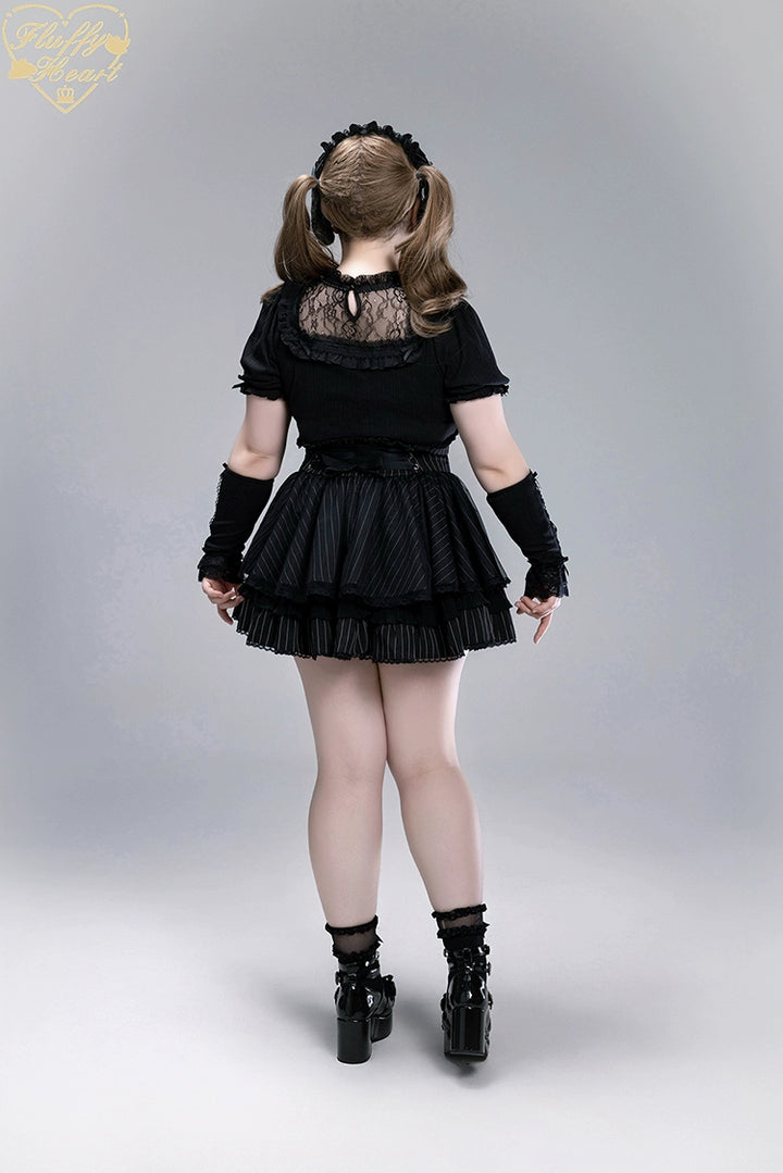 Striped High Waist Jirai Kei Skirt, Detachable Bow 43679:785982