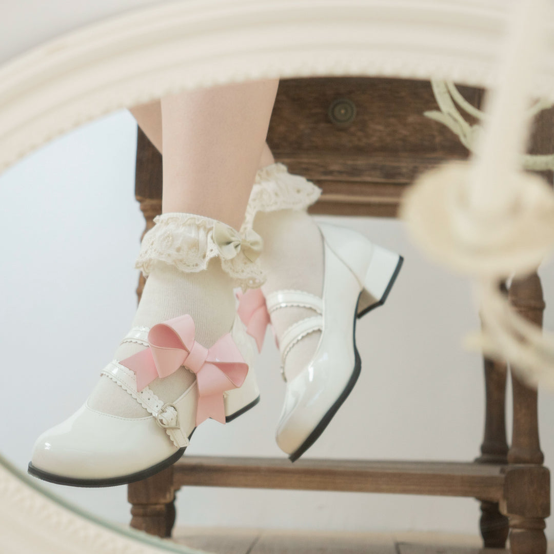 Lolita Shoes Round Toe Shoes Low-Mid Heels with Bow Lace 35268:490326 35268:490326