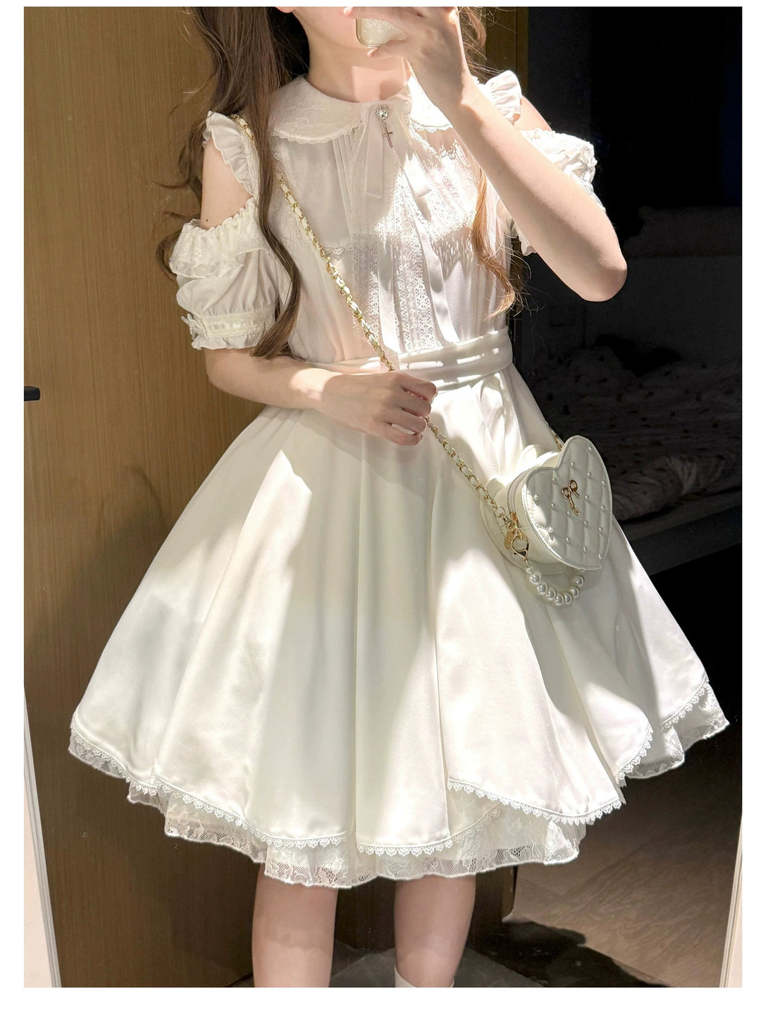 Seiso Kei Solid Lace Dress, Open Shoulder 45634:857916