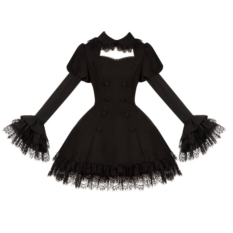 Black Gothic Lolita OP Dress with Removable Princess Sleeves 42492:742029