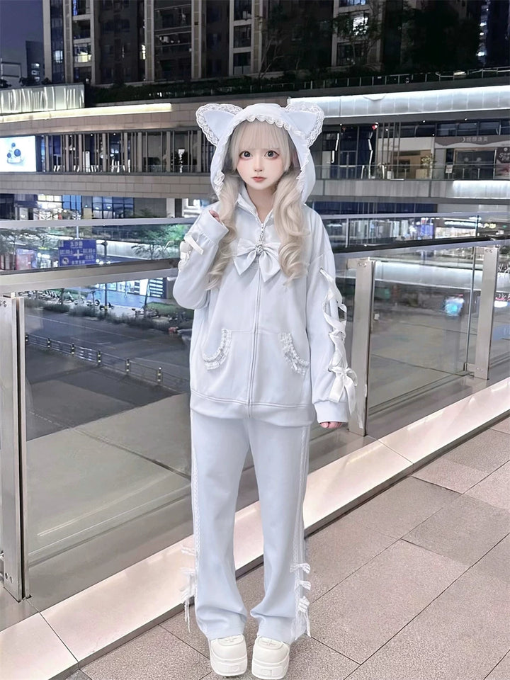 Tenshi Kaiwai Cat Ear Zip-Up Hoodie, Side Lace Pants 45585:856966
