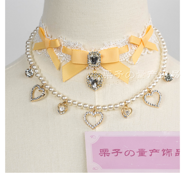 Jirai Kei Lace Choker, Detachable Faux Pearl Necklace 44010:793246